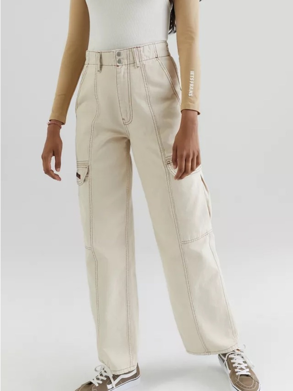 BDG Cream Relaxed Skate Jean. Cargo Pants with Contrast Stitching